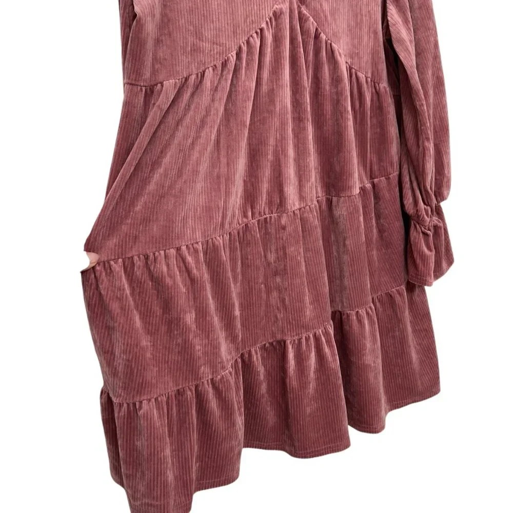 Maverick The Collection Corduroy Long SleeveTiered Mini Dess women's size M - Picture 4 of 6